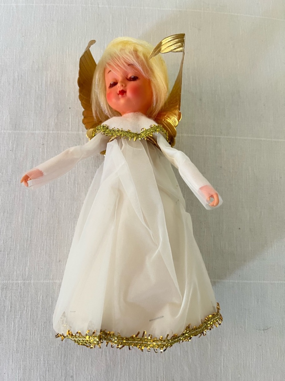 Vintage Angel Christmas Tree Topper Gold Wings White Gold Made in Japan